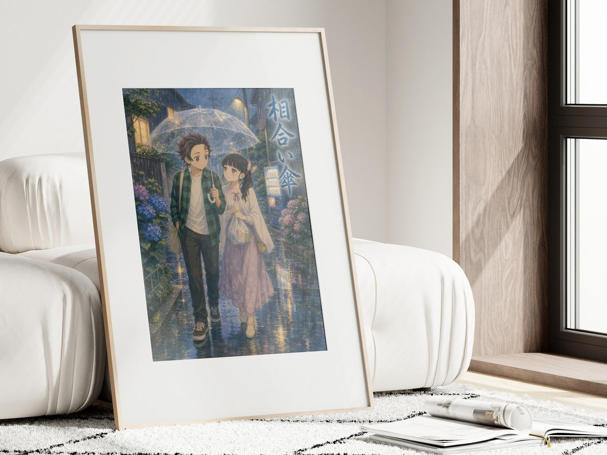 Demon Slayer Tanjiro Kanao Dreamy Shared Umbrella Anime Poster
