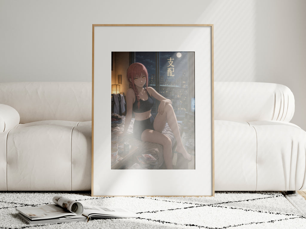 Makima Chainsaw Man Anime Poster Moonlit Apartment Night Art Print