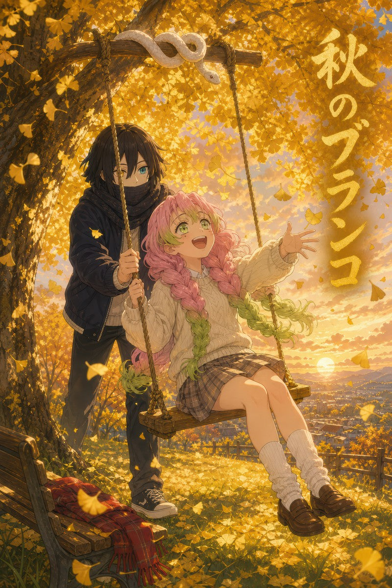 Demon Slayer Obanai Mitsuri Dreamy Autumn Swing Anime Poster
