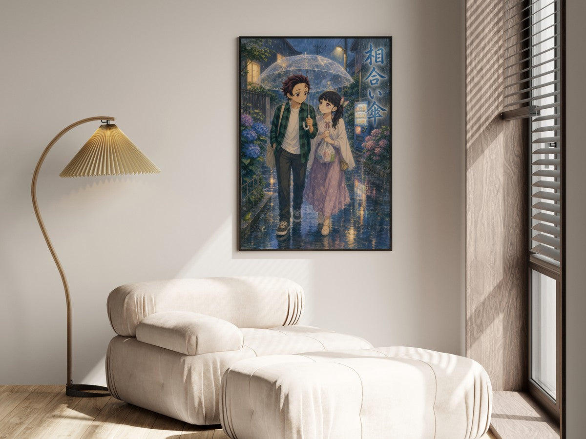 Demon Slayer Tanjiro Kanao Dreamy Shared Umbrella Anime Poster