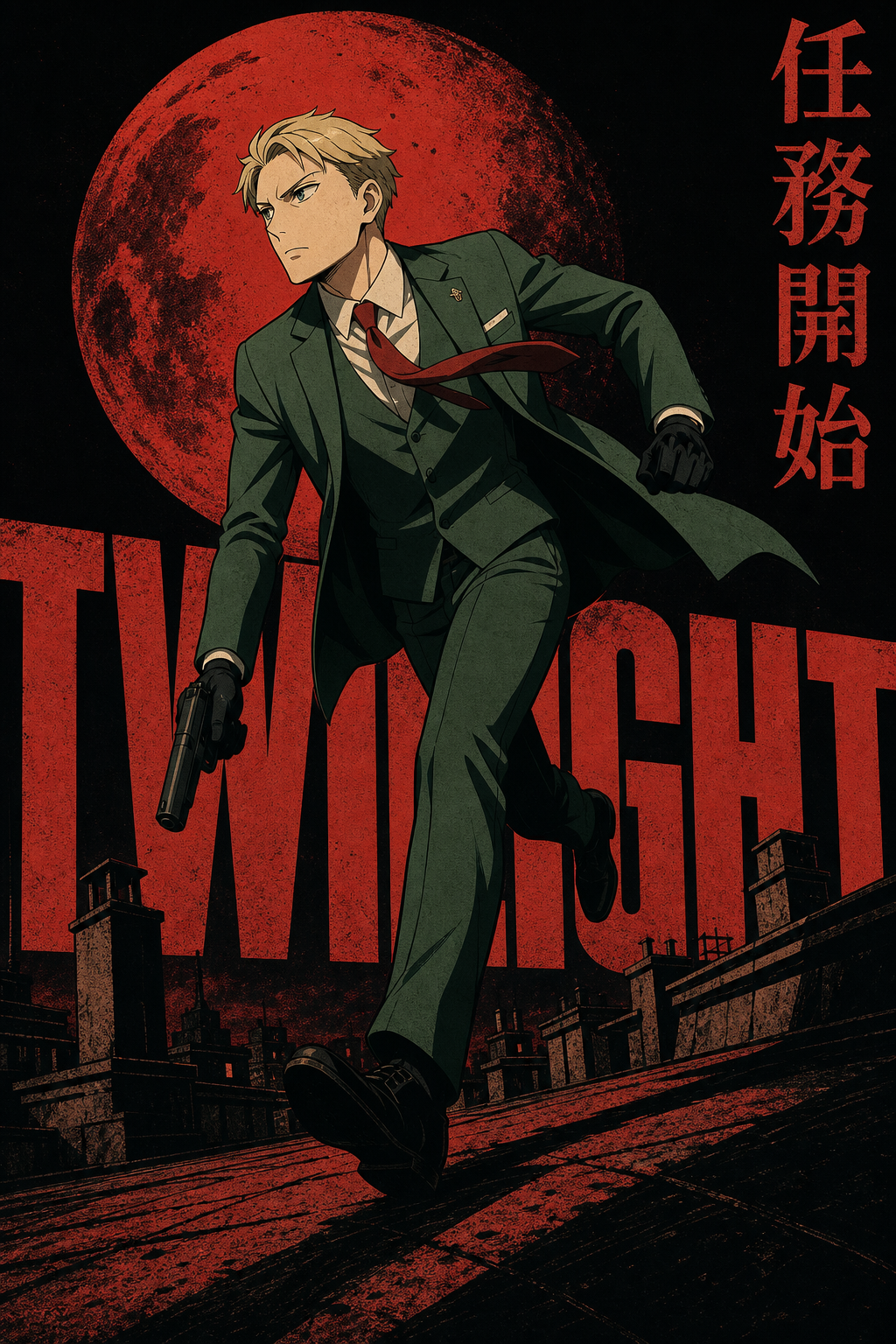 HEDESYNS90:spy-family-loid-rooftop-neo-pulp-black-scarlet-screen-print-gpt-image-2-pixazo-medium-v01:original